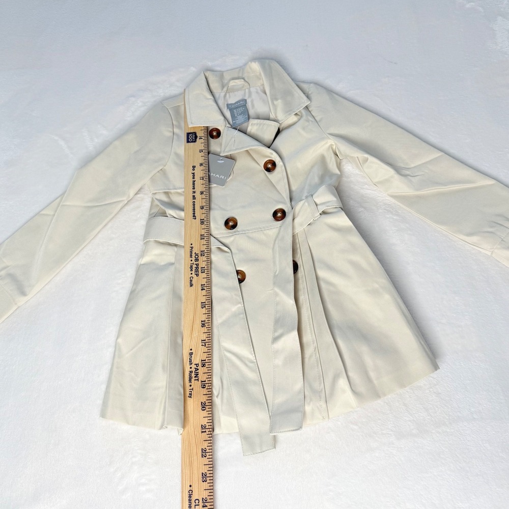 Tahari Girls Ivory Trench Coat Jacket Belted Double Breasted Size 5/6 - Picture 8 of 11